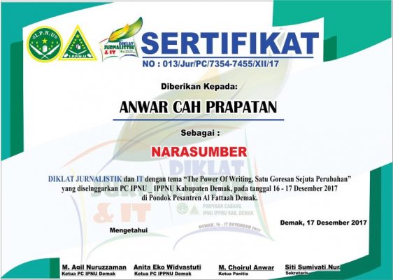 contoh sertifikat IPPNU